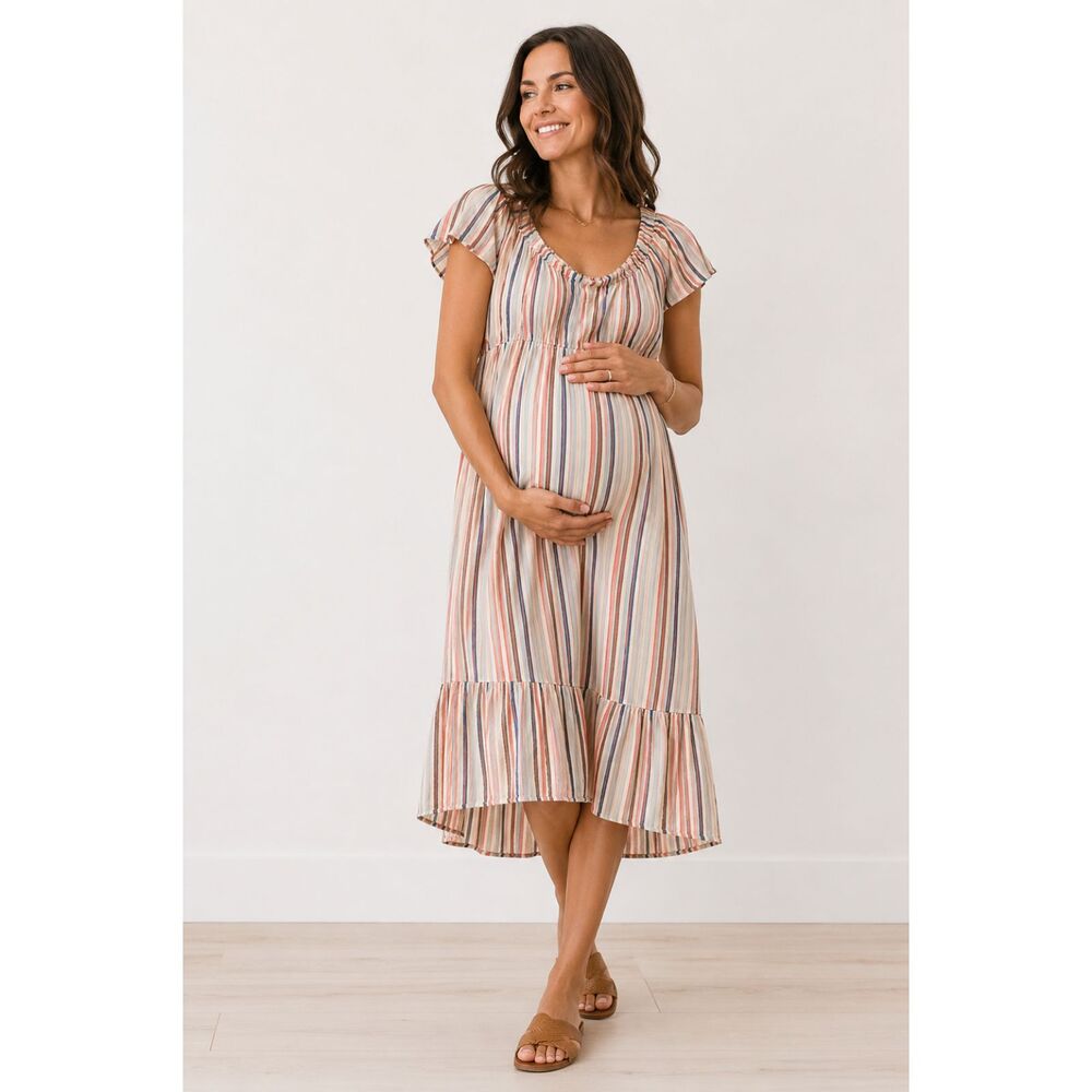 Isabel Maternity by Ingrid & Isabel Striped Midi Dress Size L